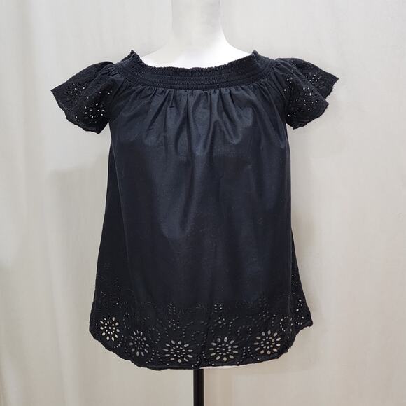 Old Navy Tops - Old Navy Eyelet Off-the-Shoulder Festive Boho Black Blouse, Size Small